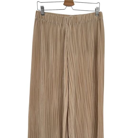 Alice + Olivia Benny Pants Ribbed Pleated Plisse Cropped Wide Leg Tan Size Large - Picture 4 of 10